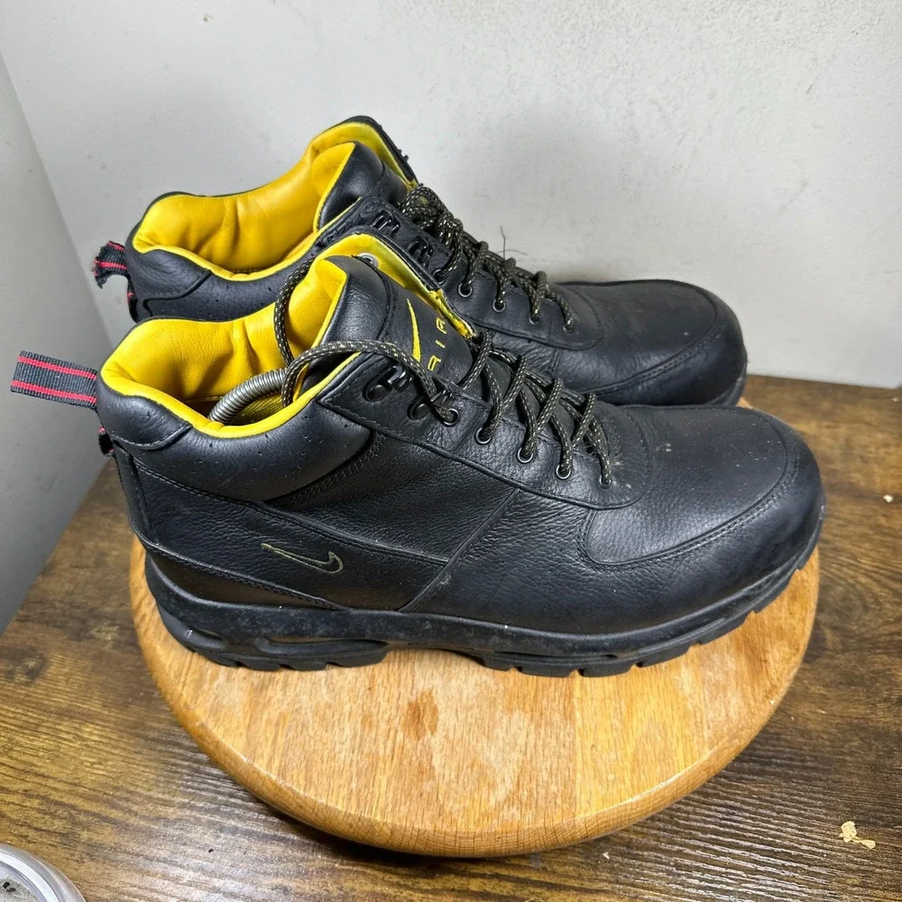 Nike Air Goadome Mens 13 Black Yellow Leather Waterproof Boots BQ3454-001